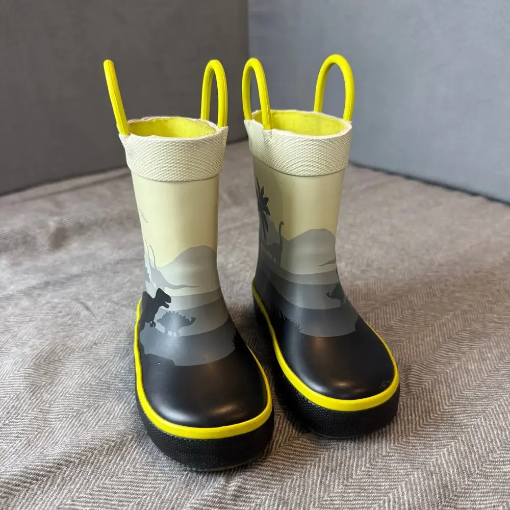 Kamik Rain Boots Dinosaur Yellow Black US 5 Little Kid Toddler Baby